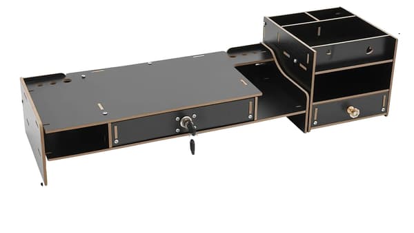 Skærmstand, Pladsbesparende Design, Opbevaringsskuffer,sort