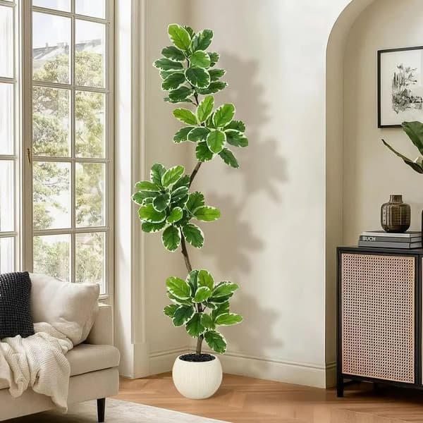 Fiddle Leaf Fig Träd, 180 cm höjd, Polyester material, Vasbehållartyp, Inomhus användningsscenarier, Träd växtstil