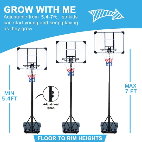 Basketballkurv, Justerbar Højde, Bærbart Design,Sort