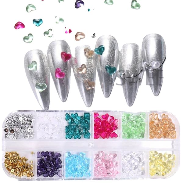 Nagelkonstdekorationer, Hjärtdesign, DIY Dekorationsmaterial,RH36