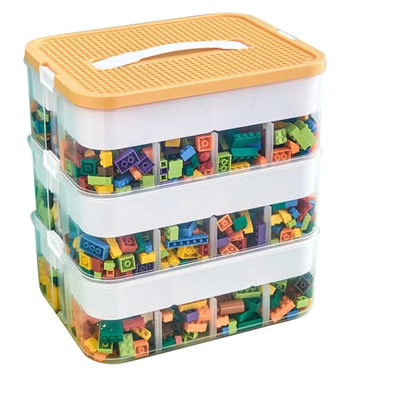 Opbevaringsboks, Stabelbar Design, Multifunktionel Organizer,3-lags-a, ES-gul