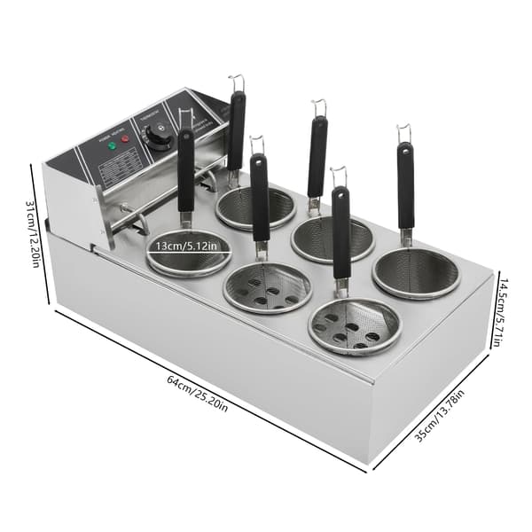 Noodle Cooker, Rustfrit Stål, 20L Kapacitet, 6 Huller, 2000W Effekt, 220V Spænding