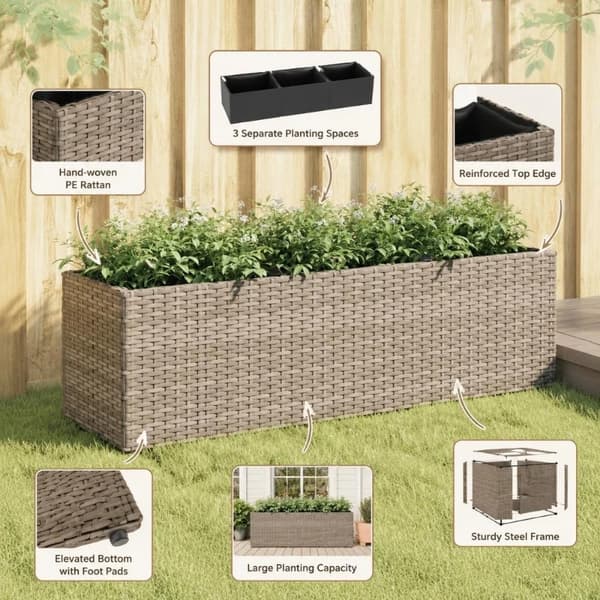 Planter, Multi-Kompartmentsdesign, Vejrbestandigt Materiale,Gris