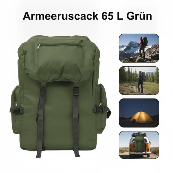 Rygsæk, 65L kapacitet, holdbart 600D polyester,Grøn