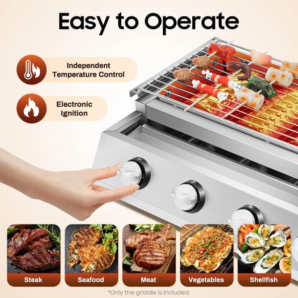 Gas Griddle, 4-Burner, Justerbar Højde,Grå