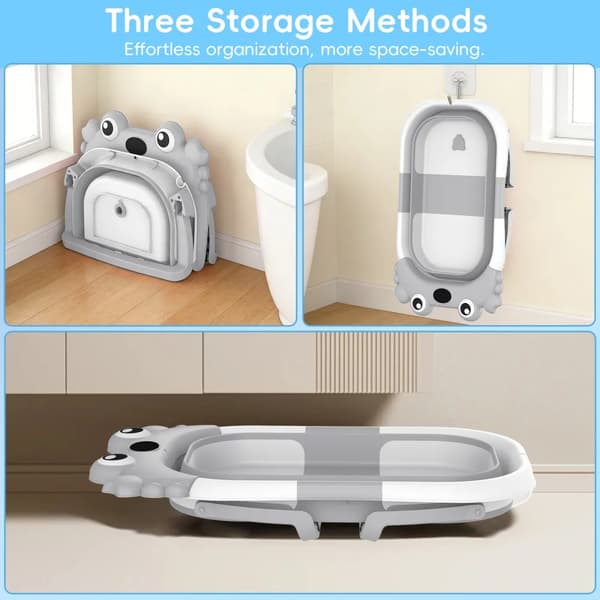 Babytub, Fällbar Design, Inbyggd Termometer,GRÅ