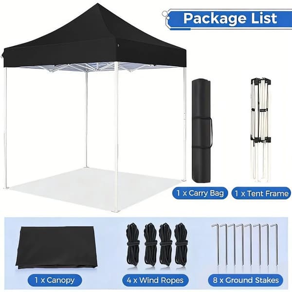 Gazebo, UV-suoja, Helppo pystytys,Musta-2x2Metri