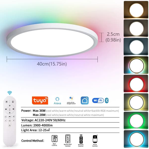 Smart Loftlampe, RGB Belysning, Styring med Stemmesignal,ændrebar, 40CM