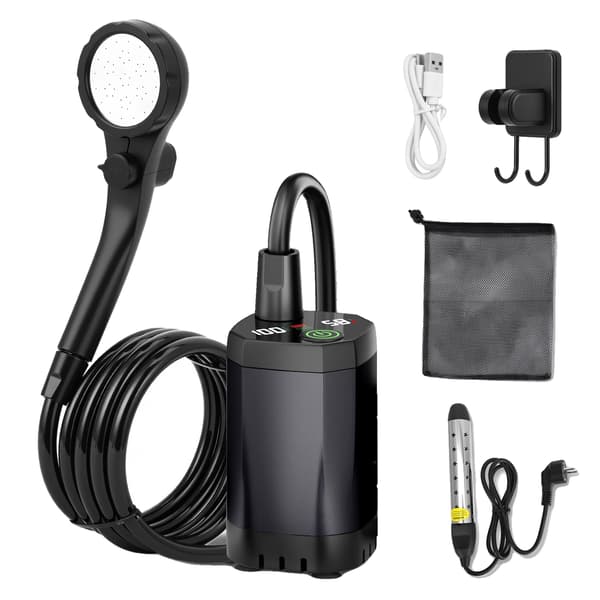 Bärbart Duschkit, 6000mAh Batteri, USB Laddning,svart