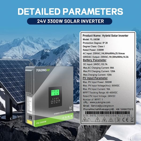 Solomvandlare, inbyggd MPPT-kontroller, stöder litiumbatterier,24V-3.3kW