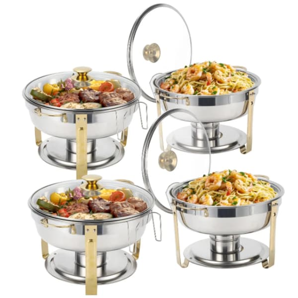 Chafing Dish, Rostfritt Stål, Rund Design,4 Pcs