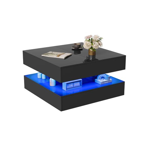 Cafébord, RGB LED-belysning, Push-to-open skuffer,sort