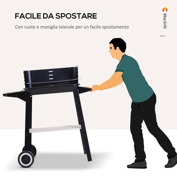 Kolgrill, Justerbart Grillgaller, Terränghjul,Som bild