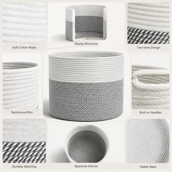 Förvaringskorg, Flätat Bomullsmaterial, Mångsidig Design,Flerfärgad
