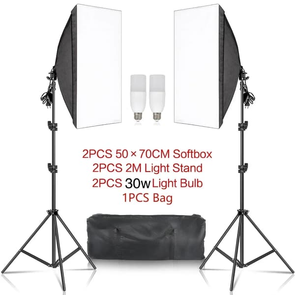 Softbox-belysningskit, E27-bas, bärbart ljusstativ,Nya 30W glödlampor