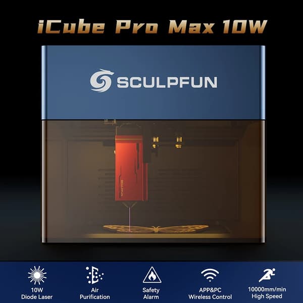 Lasergraver, 10W Effekt, Røgsystem,iCube Pro Max 10W, EU