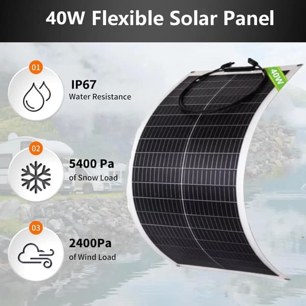 Solpanel, Høj Effektivitet, Fleksibelt Design,1PC 40W panel