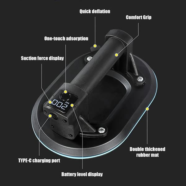 Elektrisk vakuum sugkopp, hög sugkapacitet, lång batteritid,200KG