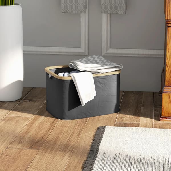 Foldbar Vasketøjskurv, 36L Kapacitet, Bambusramme,sort, M