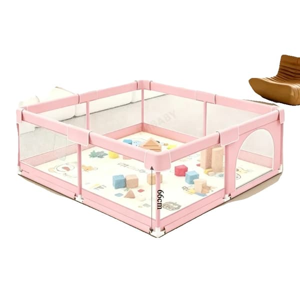 Babysäkerhetslekplats, Dragringdesign, Hållbara icke-toxiska material,Uppgradera Rosa