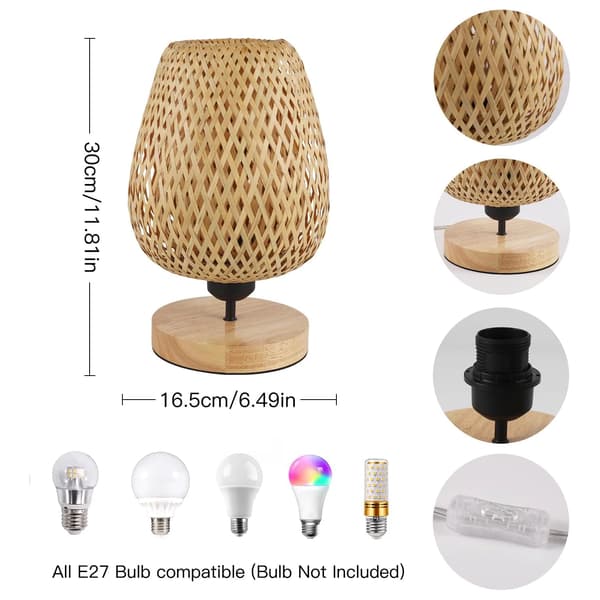 LED Bordslampa, Effekt 10W, Sockeltyp E27, Spänning 220V, Luminös Flöde 249-2000, Material Bambus och Trä