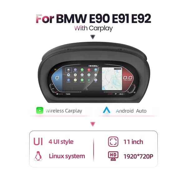 Instrumentpanelvisning, 1920x720 upplösning, Linux-system,Med CarPlay