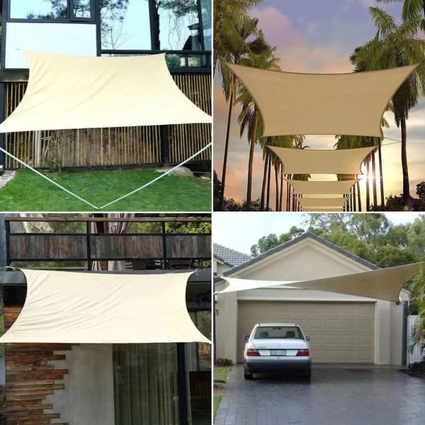 Solsejl, Vandtæt PU Polyester, 3m x 5m Dimensioner, Rektangulær Form, UV Beskyttelse, Lysblokering
