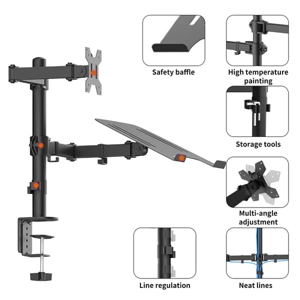 Monitorarm, Ergonomisk Design, 360° Rotation,Sort(PE)