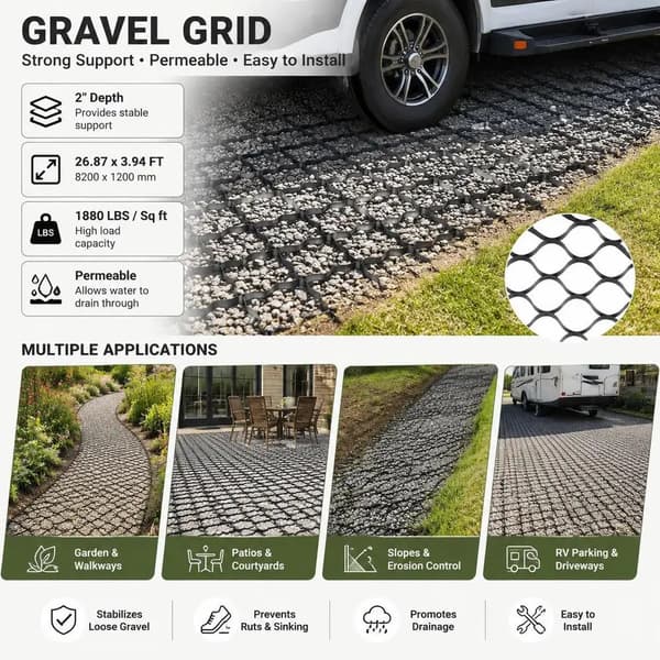 Grusgitter, Jordstabilisering, Holdbart HDPE Materiale,lys grøn