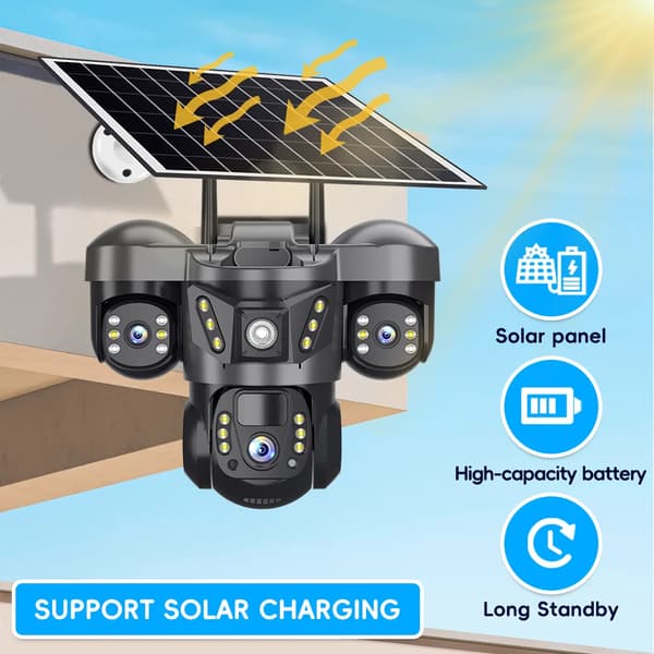 Solkamera, Triple-Lens, 4G-forbindelse,4G CCTV Ingen kort