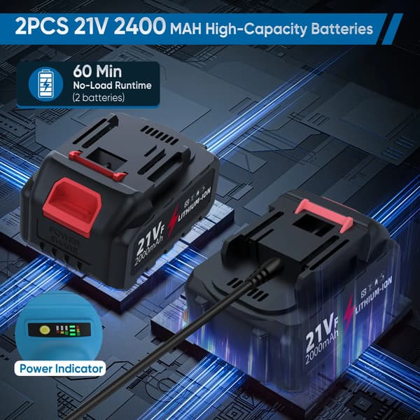Vinkelsliber, 1000W Effekt, 3 Hastigheder,2 Batteri
