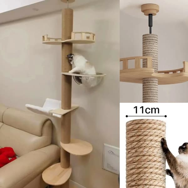 Kattträd, Solid Trä Konstruktion, Flera Nivåer Design,GUL