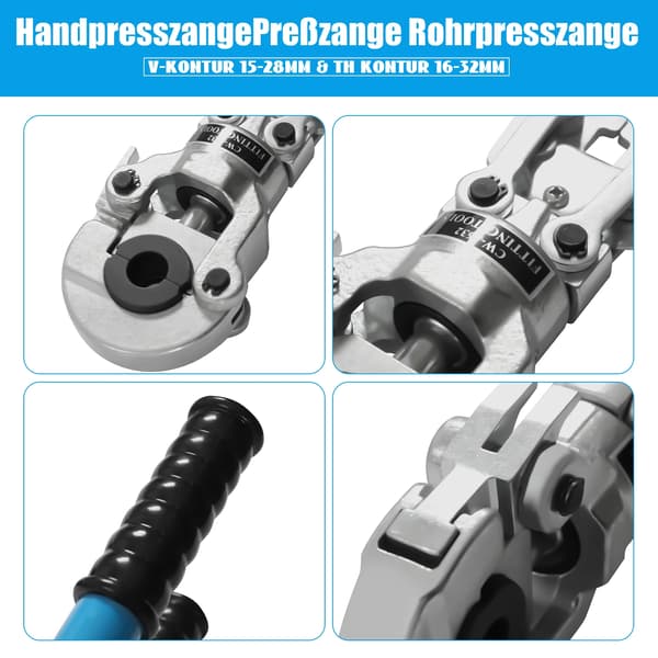 PEX Crimping Tool Kit, Højkvalitets Kulstofstål, Ergonomisk Greb,blå