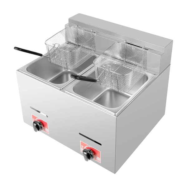 Gasfrityr, rostfritt stål, dubbel tankdesign,Silver