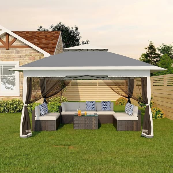 Gazebo, Vandtæt Kappe, Én-tryk Opsætning,Grå, 3x3M-a