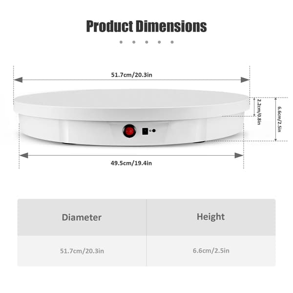Roterande Displayställ, 360° Vridbord, Lättviktsdesign,VIT