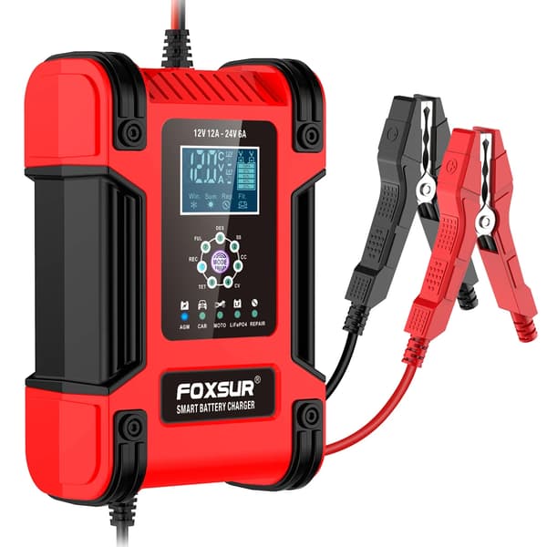 Bilbatteriladdare, 12V, 7-stegs smart laddning,Röd