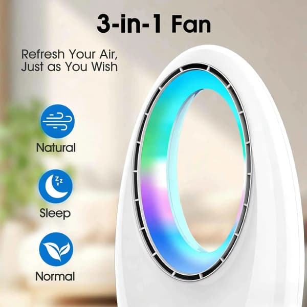 Bladeless ventilator, 12 tommer, 3 hastighedsindstillinger, 60° oscillation, AC strømkilde, 35dB lav støj
