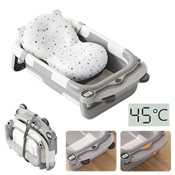 Babybadekar, Foldbart Design, Temperaturovervågning,Grå