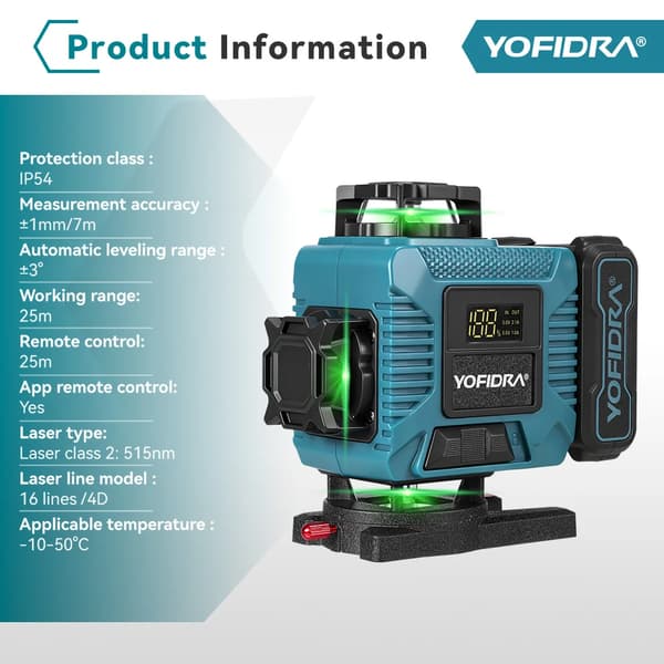 Laser Nivå, 16 Laserlinjer, Grön Strålsynlighet, 2xBatteri Set
