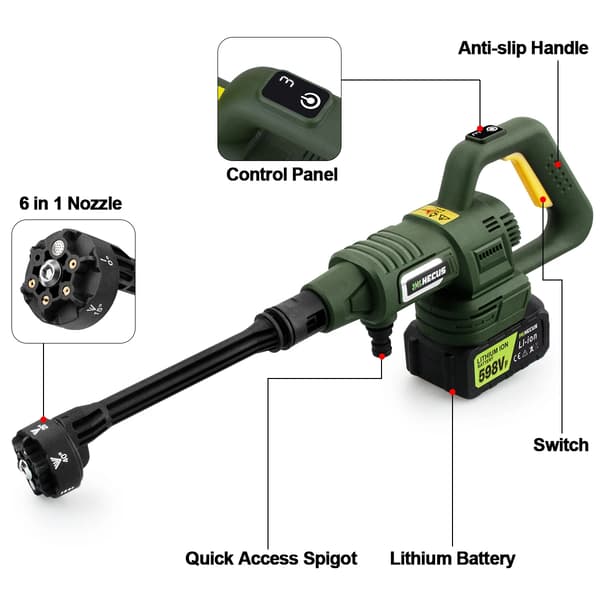 Högtryckstvätt, Sladdlös Drift, Kraftfull Borstlös Motor, 2 Batteri