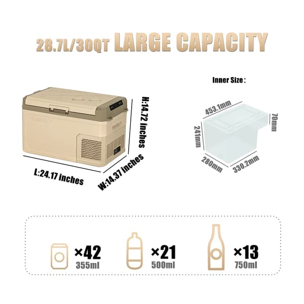 Bærbar Køleskab, 30 Quart Kapacitet, Effektiv Koldluft,30QT