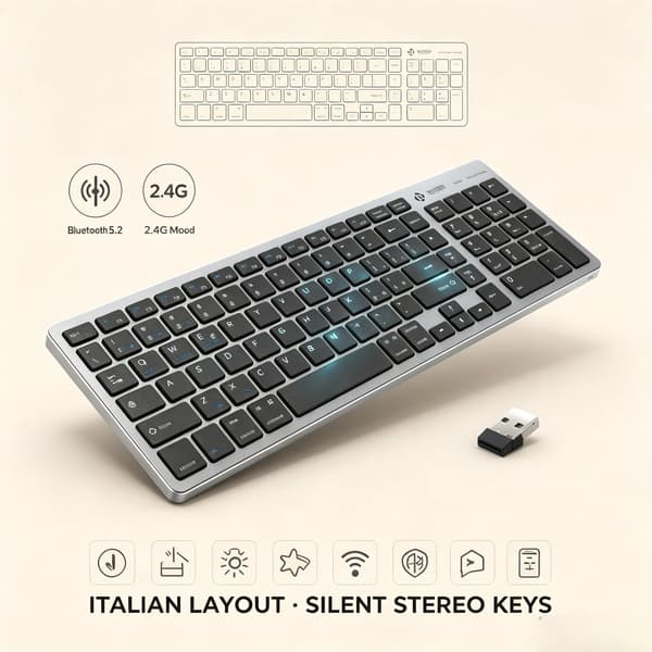 Trådlöst tangentbord, USB- och Bluetooth-anslutning, fullstor layout,WK14