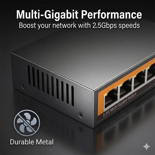 Ethernet Switch, 9-Port Konfiguration, Højhastighedsforbindelse,8x2.5GbE 1x10G SFP