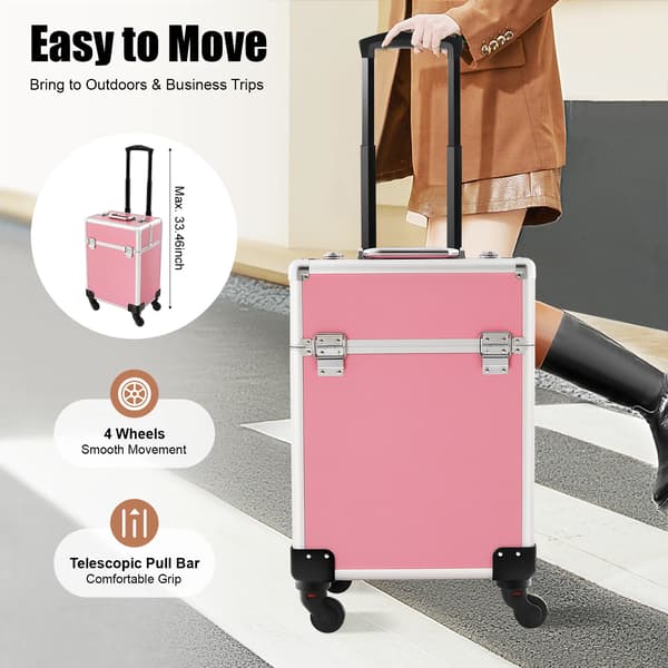 Makeup Train Case, Holdbar Konstruktion, Stor Kapacitet,Pink