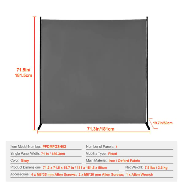 Rummdivider, Bærbar, Robust Design,1Panel Grå