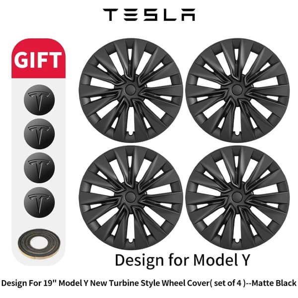 Hjulnavkapsel, Fuld Kant Design, Nem Snap-On Installation,Matte Sort, Model Y 19Inch-a, Tesla-a