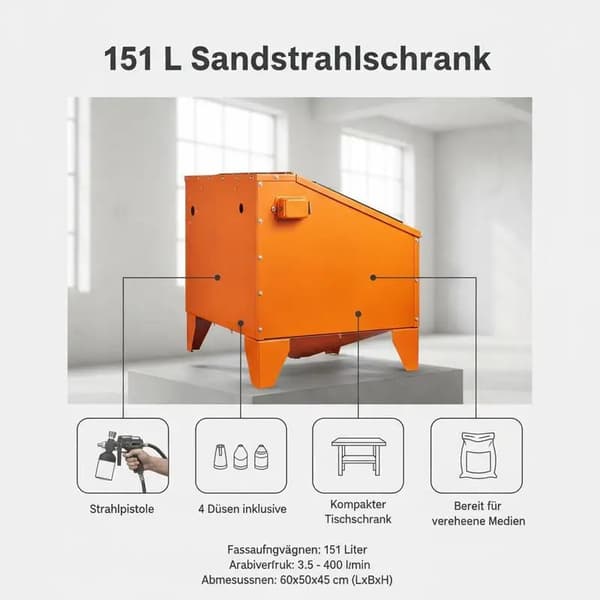 Sandblæsningsskab, Kompakt Design, Fire Dyser,GUL