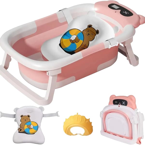 Babybadekar, Foldbart Design, Temperaturindikator,Pink