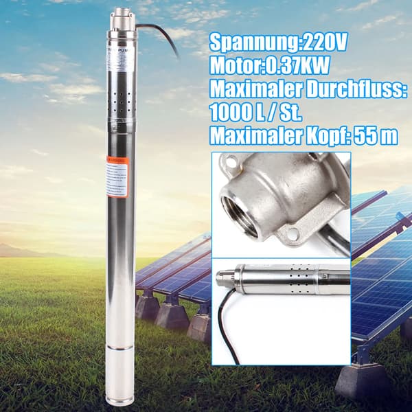 Dybbrøndspumpe, Rustfrit Stål Krop, Høj Flow Rate,EU, Sølv, 220V